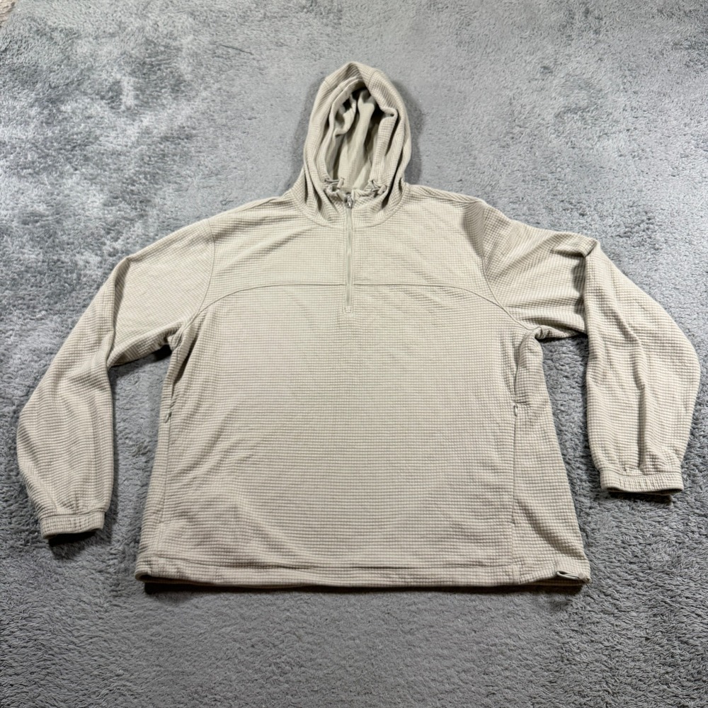 Old Navy Mens Waffle Knit Quarter Zip Hoodie Large Tan Grid Pullover Zip Pockets